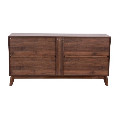 Hatfield Dark Walnut Mid-Century Modern 4-Door TV Stand with Adjustable Shelves