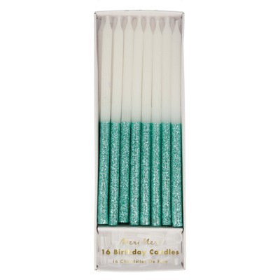 Meri Meri - Green Glitter Dipped Candles - Cake Candles - 16ct