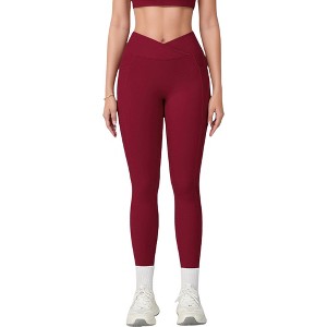 Anna-Kaci Active Women's High Waist Crossover Lounge Leggings with Full Length Slim Fit and Flattering Waistband - 1 of 4