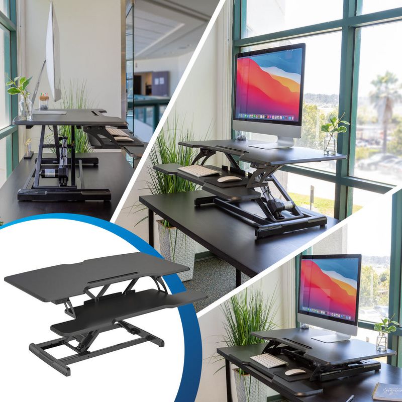 Mount-It! Electric Adjustable Stand Up Desk Converter | 38 in. Wide Tabletop Motorized Standing Desk Riser w/ Keyboard Tray Fits Monitors | Black, 2 of 10
