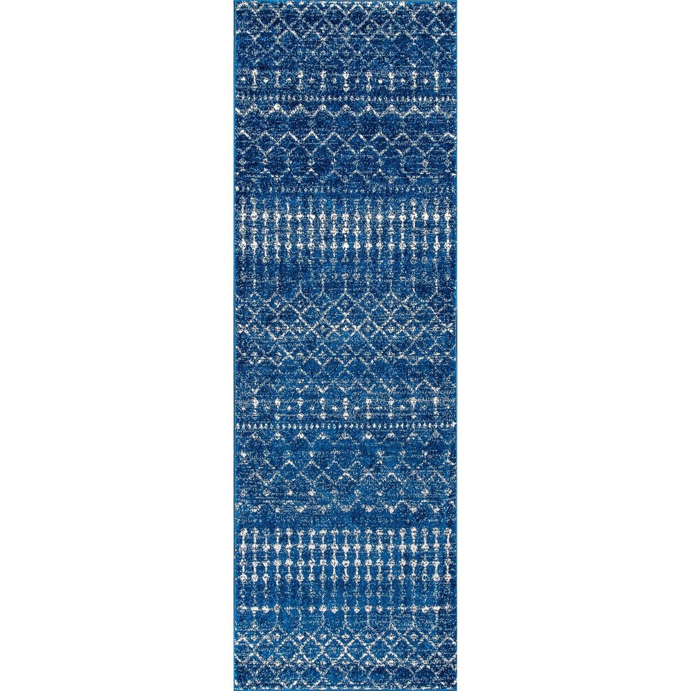 2'8inx8' Runner Moroccan Blythe Area Rug Blue - nuLOOM