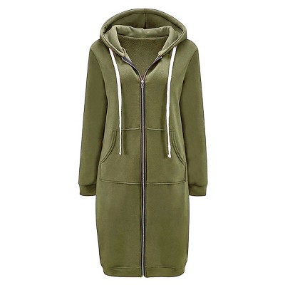 Haute Edition | Women's Tunic Long Length Full Zip Hooded Sweatshirt Hoodie