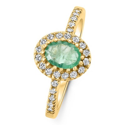 Pompeii3 3/4Ct Oval Emerald & Lab Created Diamond Ring 10k Gold