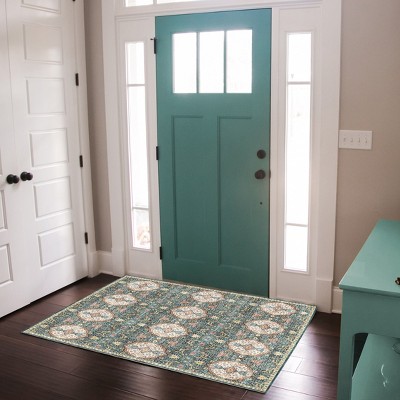 Crystal Print Kiran Moroccan Bohemian Medallion Tile Indoor Livingroom Dining Bedroom Flat Pile Easy Care Area Rug
