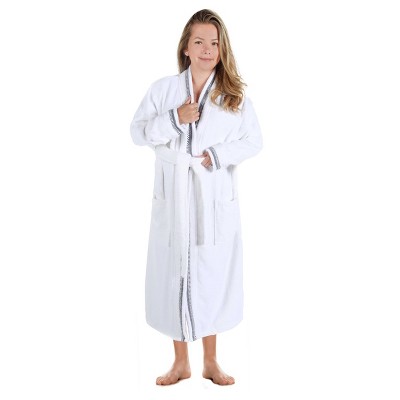 Unisex Small Charcoal-White Cotton Terry Cloth Bathrobe
