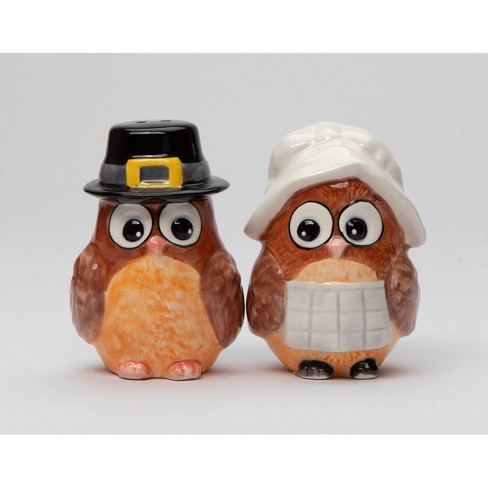 Kevins Gift Shoppe Ceramic Pilgrim Owl Salt And Pepper Shakers - image 1 of 3