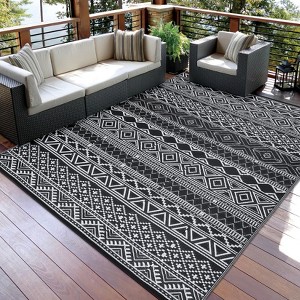 Reversible Outdoor Plastic Straw Rug - Waterproof Bohemian Area Mat for Patio, RV, Balcony, Camping, Easy Clean Picnic Mat - 1 of 4