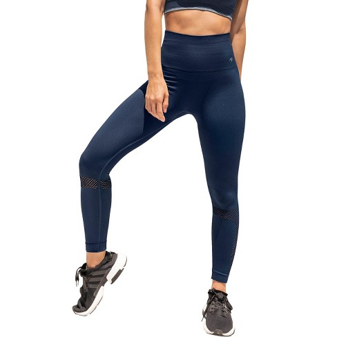 Leonisa High Waisted Legging with Double-Layered Waistband and Breathable  Mesh Cutouts - Blue L