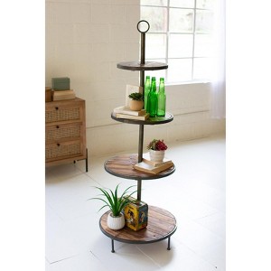 Four-Tier Metal and Wood Display Tower 21.63 Inch Gray Finish by Kalalou - 1 of 3