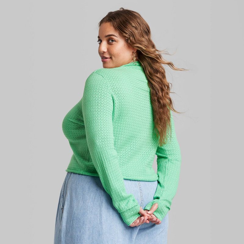 Women's Mock Turtleneck Pointelle Pullover Sweater - Wild Fable™, 4 of 7