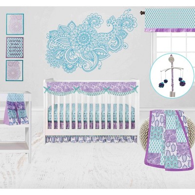 Bacati - Paisley Isabella Purple Lilac Aqua 10 pc Crib Bedding Set with Long Rail Guard Cover