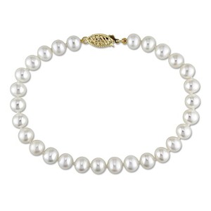EVERLY JEWELRY |14K Yellow Gold 6-6.5mm Freshwater Cultured Pearl Bracelet, 7.25-inch - 1 of 2