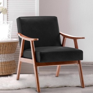 26" Wide Upholstered Mid-Century Modern Accent Chair with Rubber Wood Frame and Armrests for Living Room or Bedroom -3irtyhousy - 1 of 4