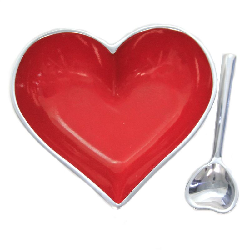 4.75 In Happy Metal Heart W/Spoon Dish Party Salsa Dips Candy Dishes, 1 of 4