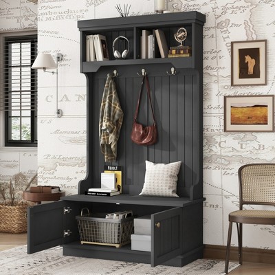 Lycvki 4-in-1 Design Hall Tree with Storage Shoe Bench and Hooks for Entryway