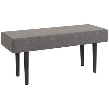 HOMCOM 39.25" End of Bed Bench, Upholstered Entryway Bench with Steel Legs, Bedroom Bench, Gray