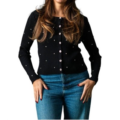 Women's Mauricia Rhinestone Ribbed Knit Top - LUCY PARIS