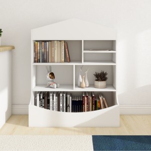 Book Rack Modern with Open Shelves and Toy Bin for Kids Room 31.5in Wide - 3irtyhousy - 1 of 4