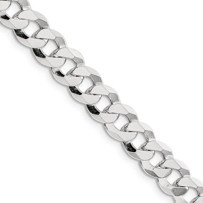 Black Bow Jewelry Men's 8.5mm Sterling Silver Solid Flat Curb Chain Necklace