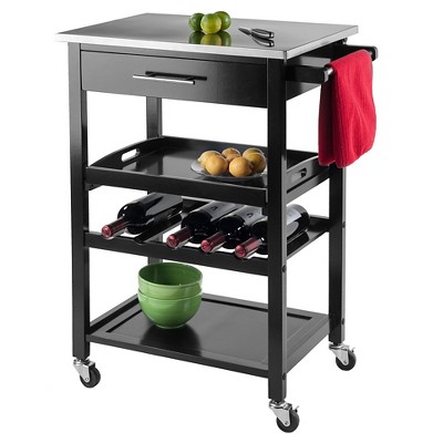 Black Stainless Steel Top Kitchen Cart with Wine Rack