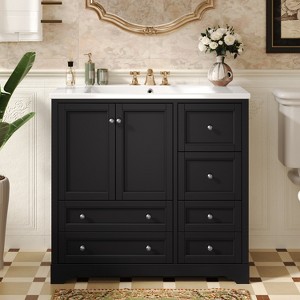 TIRAMISUBEST 36-inch Bathroom Vanity with Resin Sink, Freestanding Bathroom Cabinet with 4 Storage Drawers - 1 of 4