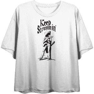 "Keep Strummin'" Cowboy Americana Women's Crew Neck Short Sleeve Crop Top - 1 of 3