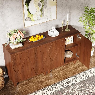 Walnut 55" Textured Sideboard Buffet with Solid Wood Legs