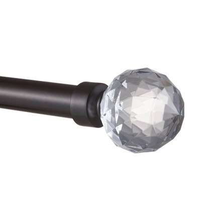 Matte Bronze Adjustable Curtain Rod with Clear Crystal Finials