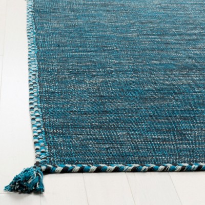 Coastal Charm Handwoven Cotton Blue Square Area Rug
