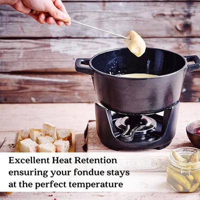 Black Enameled Cast Iron Fondue Pot with Bronze Knob
