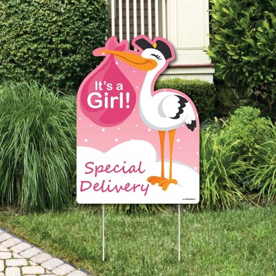 Big Dot of Happiness Girl Special Delivery - Baby Shower Decorations - Pink It's A Girl Stork Baby Announcement & Welcome Yard Sign