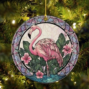 Lomsoe Flamingo Ornaments Pink Flamingo Ceramic Ornaments Christmas Tree Hanging Decor Christmas Gift Christmas Decor - 1 of 4
