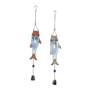 Set of 2 Iron 32" Coastal Fish Windchimes Blue/Copper - Olivia & May - 1 of 4