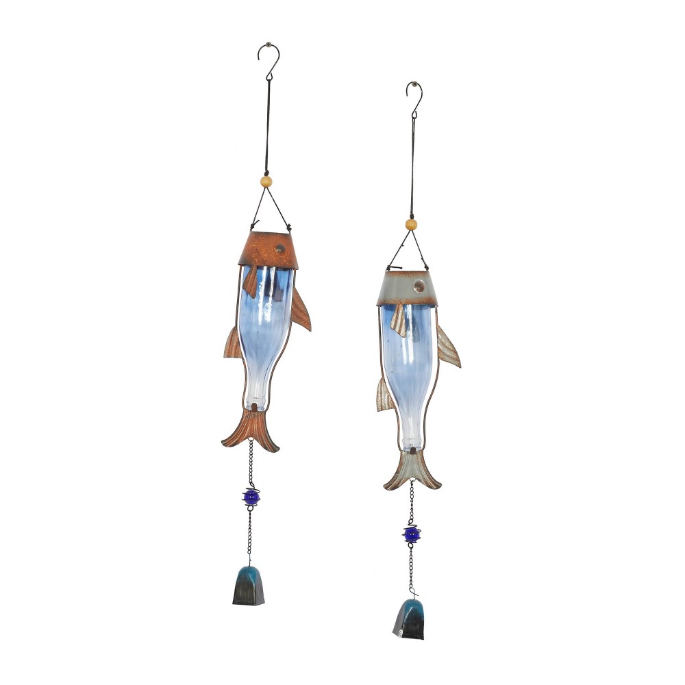 Set of 2 Iron 32" Coastal Fish Windchimes Blue/Copper - Olivia & May