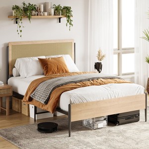 Full Size Platform Bed Frame, Rattan Metal Bed Frame with Headboard and Footboard, Mattress Foundation with Under Bed Storage - 1 of 4