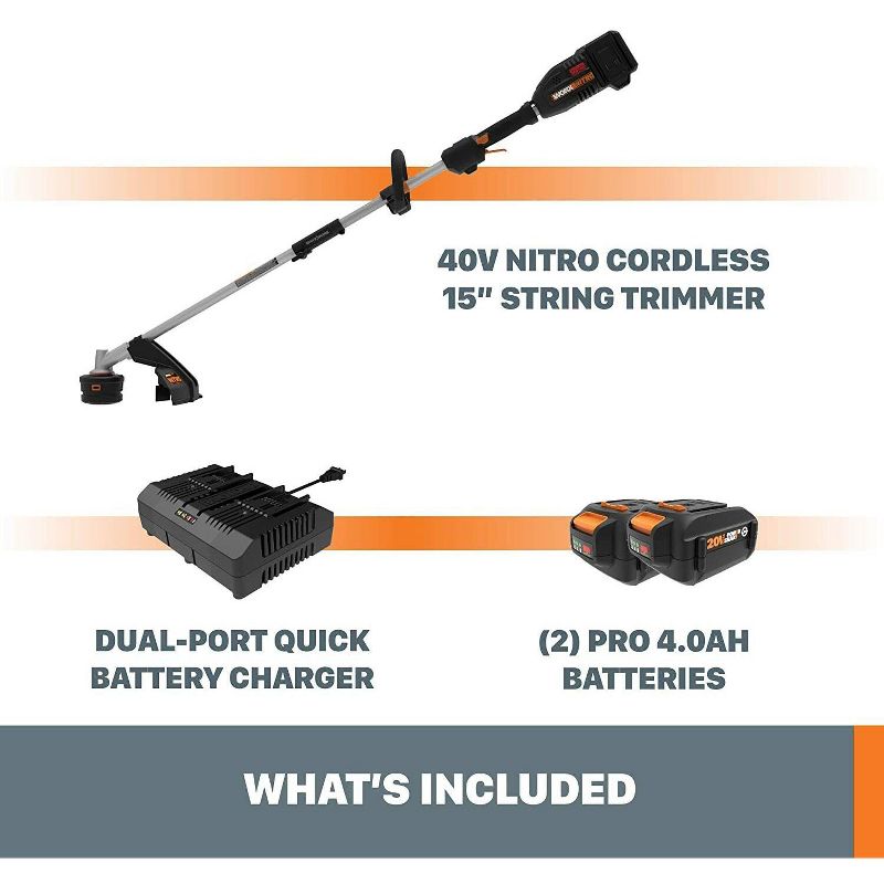 Worx Nitro WG186 40V PowerShare PRO Attachment-Capable Driveshare 15" Cordless String Trimmer, 3 of 10
