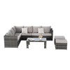 6-Piece Outdoor Patio Rattan Conversation Sectional Sofa Set with Tempered Glass Coffee Table - 3 of 4