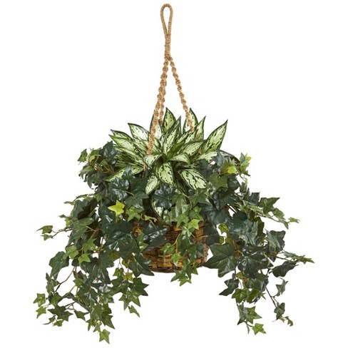 Nearly Natural 30-in Silver Queen and Ivy Artificial Plant in Hanging Basket - image 1 of 1