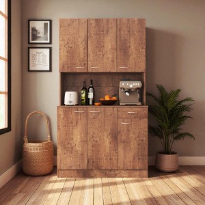 71" Tall Wardrobe Storage Cabinet with 6 Doors, 1 Drawer and Open Shelf, Freestanding MDF Pantry Closet for Bedroom Kitchen Entryway - 1 of 4