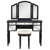 YOOCOZZ French-Style Vanity Set with Upholstered Stool, Folding Triple Mirror and 5 Mirrored Drawers - Black - 2 of 4