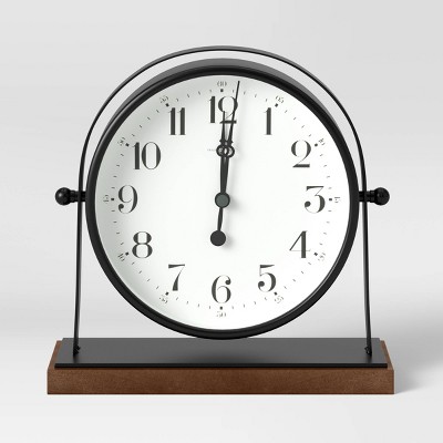 7.5" Iron Mantel Clock Black/Walnut - Threshold™