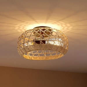 Tribesigns Rattan Ceiling Light Fixture, Boho Flush Mount Ceiling Light, Rustic Wicker Hand Woven Cage Shade, Bulbs Not Included - 1 of 4