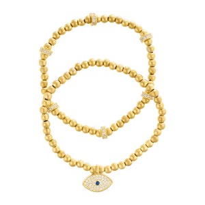 Adornia 14k Gold Plated Pair of Bead Bracelets with Crystal Charm - 1 of 3