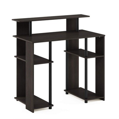Walnut Compact Computer Desk with Shelves and Drawer