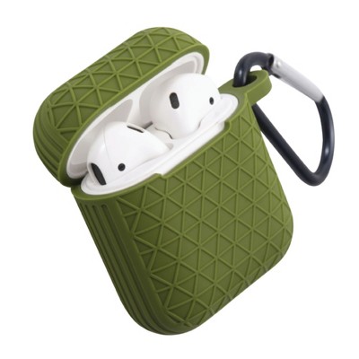 Insten Case Compatible with AirPods 1 & 2 - Honeycomb Textured Pattern Silicone Skin Cover with Keychain, Army Green