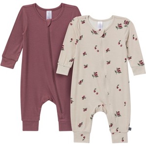Modern Moments by Gerber Baby Neutral 2-Pack Long Sleeve Footless Rompers, Gray and Purple - 1 of 1