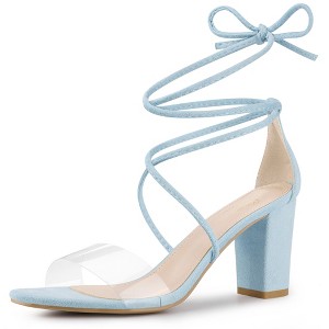 Perphy Women's Lace Up Strappy Clear Strap Chunky Heel Sandals - 1 of 4