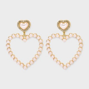 Valentine's Day Faux Pearl Heart Drop Earrings - Wild Fable™ Gold/White: Nickel-Free Metal, Post Closure, 1.75" Length - 1 of 3