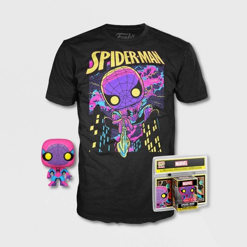 Boys' Blacklight Spider-man Short Sleeve Graphic T-shirt With Mini Funko Black : Target