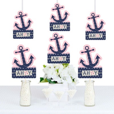 Big Dot of Happiness Ahoy - Nautical Girl - Anchor Shaped Decorations DIY Baby Shower or Birthday Party Essentials - Set of 20